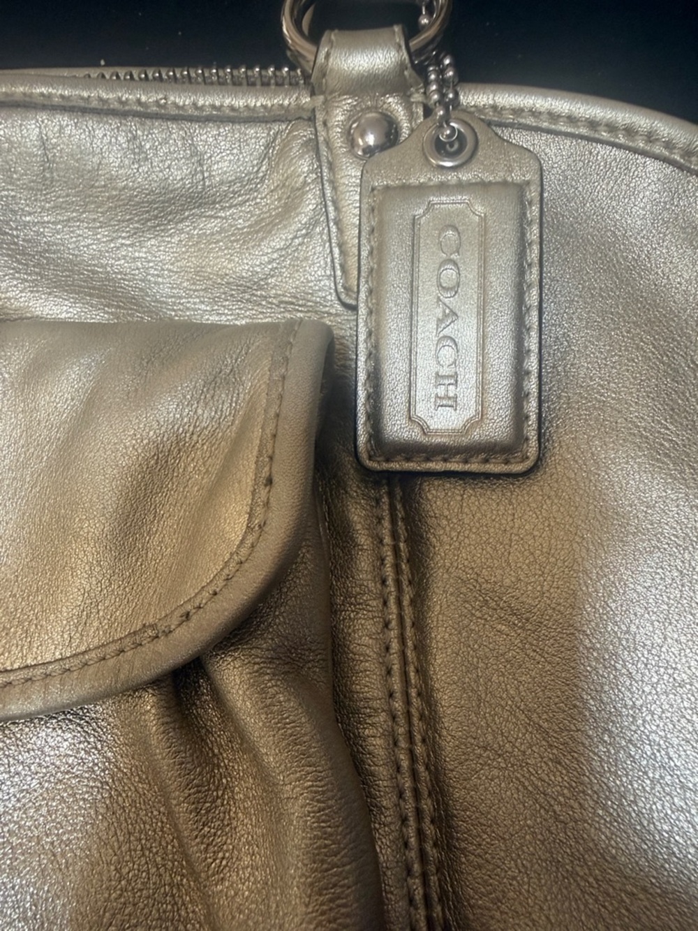Coach Metallic Pewter Leather Shoulder Bag - Picture 2 of 7